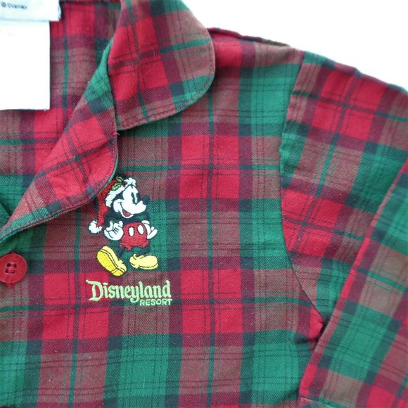 Disney Parks Kids Pajama Top Red Green Tartan Plaid Santa Embroidered Mickey 4 - Picture 4 of 7